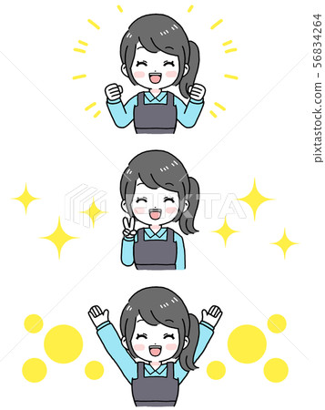 A woman in an apron who is happy with a smile... - Stock Illustration ...