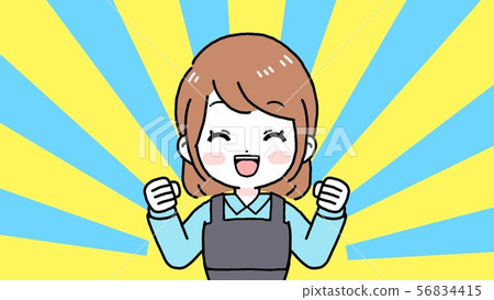 A woman in an apron who is happy with a smile... - Stock Illustration ...