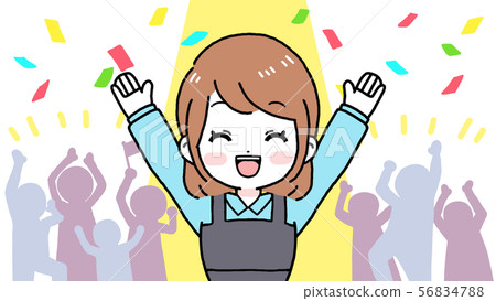 A woman in an apron who is happy with a smile... - Stock Illustration ...