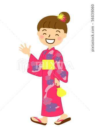 Yukata黑暗的桃紅色女孩揮動一隻手 Yukata黑暗的桃紅色女孩揮動一隻手 56839060