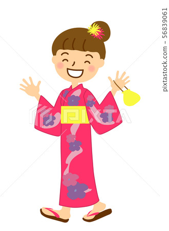 Yukata黑暗的桃紅色女孩揮動兩隻手 Yukata黑暗的桃紅色女孩揮動兩隻手 56839061