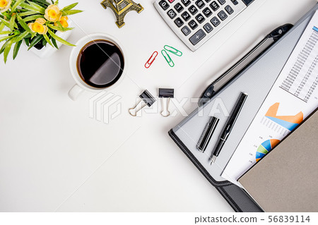 Workspace office desktop with office accessories. 56839114