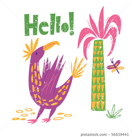 Kids style poster with cute Dinosaur pterodactyl and lettering. 56839441