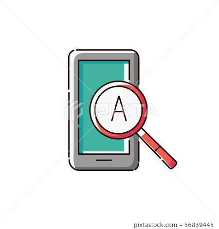 Mobile phone screen with magnifier and letter icon vector illustration isolated. 56839445