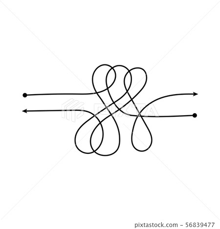 Two opposite directions tangled black arrow lines vector illustration isolated. Two opposite directions tangled black arrow lines vector illustration isolated. 56839477
