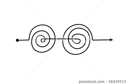 Black double spiral arrow line with complicated tangle pattern 56839513