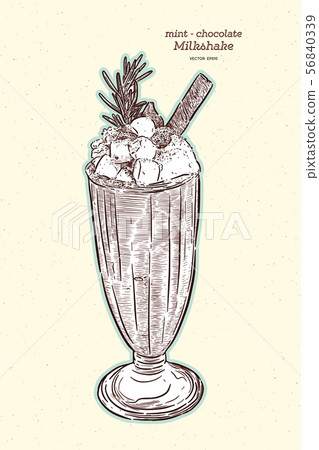 Chocolate - mint milkshake, hand draw sketch Chocolate - mint milkshake, hand draw sketch 56840339