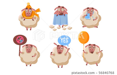 Cute Funny Sheep Character Set, Adorable Farm Animal in Different Situations Vector Illustration Cute Funny Sheep Character Set, Adorable Farm Animal in Different Situations Vector Illustration 56840768