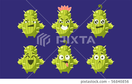 Cute Funny Cactus Characters Set, Funny Succulent Plants with Different Emotions Vector Illustration Cute Funny Cactus Characters Set, Funny Succulent Plants with Different Emotions Vector Illustration 56840856
