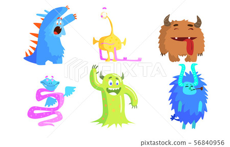 Cute Funny Monsters Set, Funny Adorable Colorful Monsters Characters Vector Illustration Cute Funny Monsters Set, Funny Adorable Colorful Monsters Characters Vector Illustration 56840956