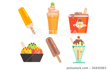 Different Types of Ice Cream Set, Tasty Ice Cream Scoop, Waffle Cone, Popsicle Vector Illustration Different Types of Ice Cream Set, Tasty Ice Cream Scoop, Waffle Cone, Popsicle Vector Illustration 56840965