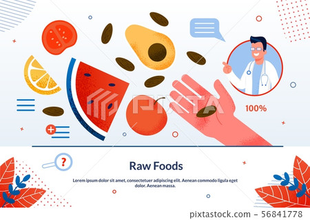 Bright Banner Inscription Raw Foods Cartoon Flat. Bright Banner Inscription Raw Foods Cartoon Flat. 56841778