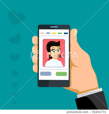Happy woman on smartphone screen. Online chat app 56842731