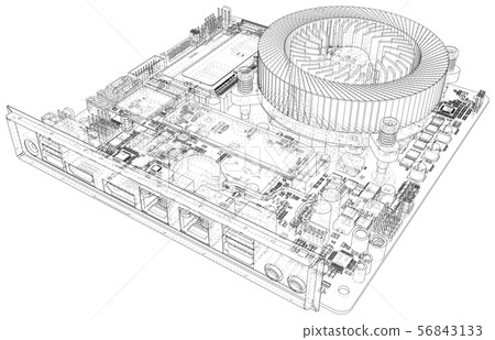 Electronic circuit board. Vector illustration. Wire-frame. Tracing illustration of 3d Electronic circuit board. Vector illustration. Wire-frame. Tracing illustration of 3d 56843133