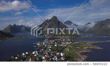 Aerial view of Hamnoy Village in Norway 56843222