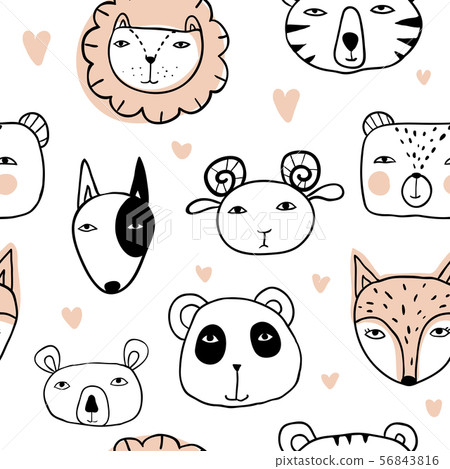 Funny hand drawn animals seamless pattern - Stock Illustration ...