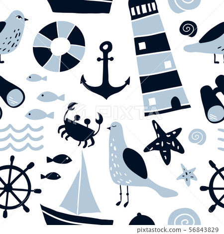 Seamless pattern with nautical design elements - Stock Illustration ...