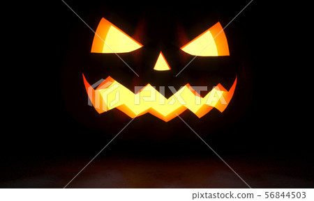 A glowing Jack O Lantern in a dark. 3D Rendering illustration A glowing Jack O Lantern in a dark. 3D Rendering illustration 56844503