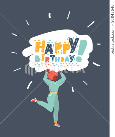 Women holding text quote happy birthday. Women holding text quote happy birthday. 56845646