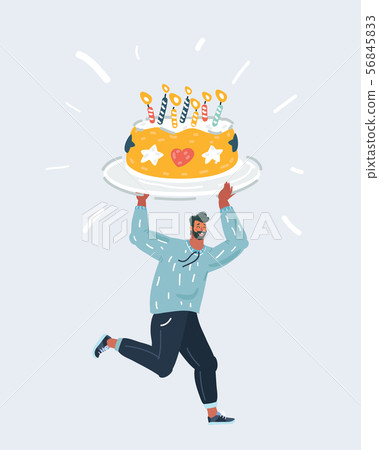 Man holding a Birthday big sweet cake with candles 56845833