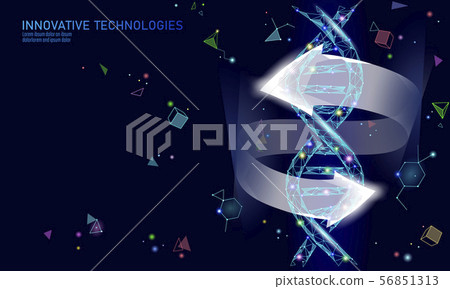Gene protection therapy DNA 3D chemical molecule structure low poly. Polygonal triangle point line 56851313