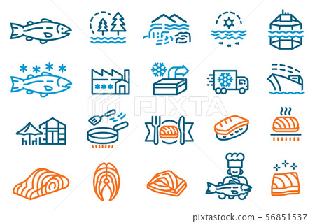 Industry produces salmon for sale to supermarket. Industry produces salmon for sale to supermarket. 56851537