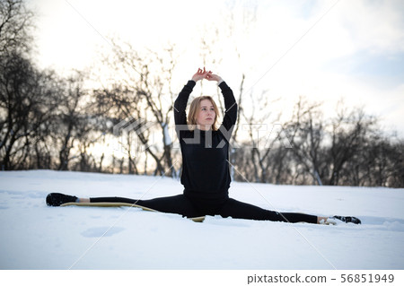 Young caucasian female blonde in leggings Young caucasian female blonde in leggings 56851949