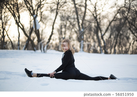 Young caucasian female blonde in leggings Young caucasian female blonde in leggings 56851950
