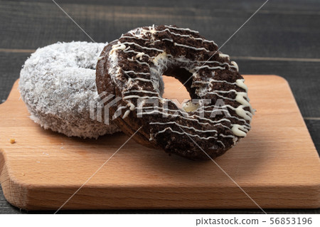 Black chocolate donut And white coconut donut Black chocolate donut And white coconut donut 56853196