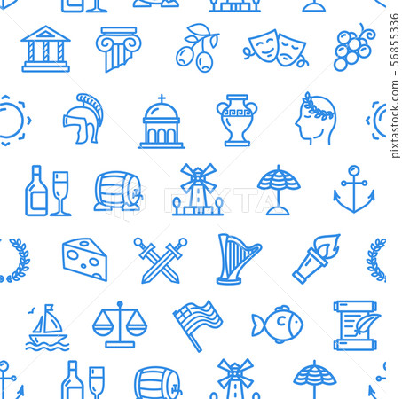 Greece Signs Seamless Pattern Background on a White. Vector Greece Signs Seamless Pattern Background on a White. Vector 56855336