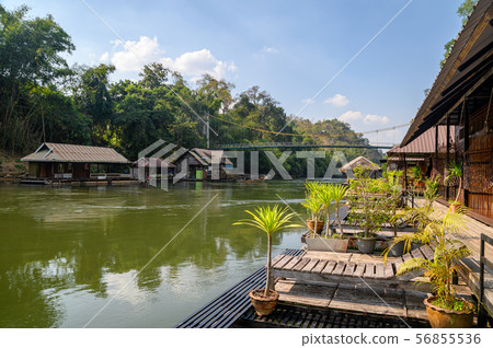 Wooden raft resort on river kwai waterside in 56855536