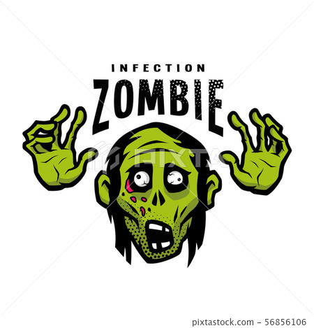 Cartoon green zombie, outbreak infection, emblem. Vector illustration. 56856106