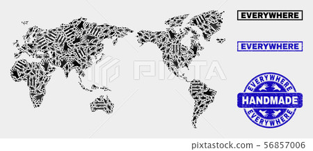Handmade Composition of World Map and Grunge Stamp 56857006