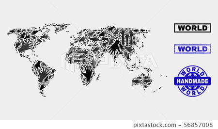 Handmade Composition of World Map and Scratched Seal Handmade Composition of World Map and Scratched Seal 56857008