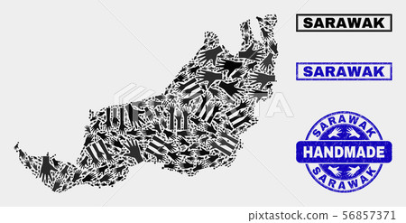 Handmade Composition of Sarawak State Map and Distress Stamp 56857371