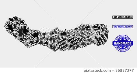 Handmade Composition of Sao Miguel Island Map and Scratched Stamp Handmade Composition of Sao Miguel Island Map and Scratched Stamp 56857377