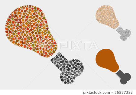 Fried Chicken Leg Icon Collages of Squares and Circles 56857382