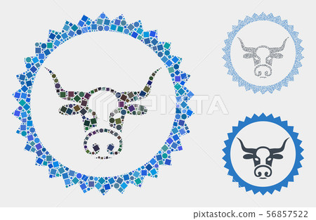 Cow Seal Stamp Icon Mosaics of Squares and Circles 56857522