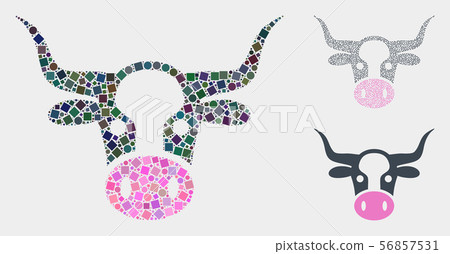 Cow Head Icon Collages of Squares and Circles 56857531
