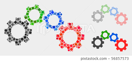 Cogwheel Mechanism Icon Collages of Squares and Circles Cogwheel Mechanism Icon Collages of Squares and Circles 56857573