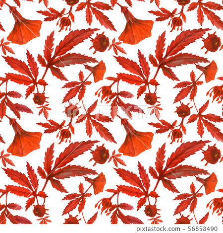 Red Hibiscus seamless pattern - Stock Illustration [56858490] - PIXTA