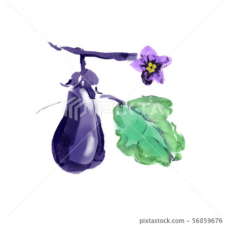 Eggplant, eggplant, eggplant, vegetables and ingredients, eggplant, food, ink, agricultural products, white background, ink painting, vegetable, handwriting, brush writing, hand 56859676
