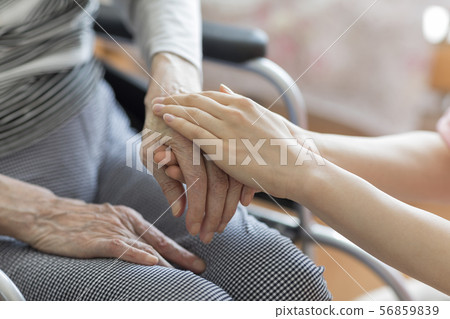 Women's hand holding senior women's hands Women's hand holding senior women's hands 56859839