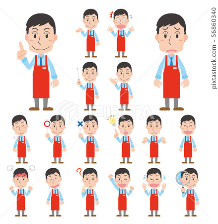 Clerk supermarket apron male pose set Clerk supermarket apron male pose set 56860340