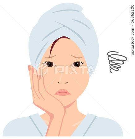 Young Japanese Women Bathing / Bathtime Upper Body Illustration / Worried / Thinking / Troubled 56862100