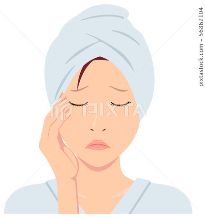 Young Japanese Women Bathing / Bathtime Upper Body Illustration / Worried / Thinking / Troubled 56862104