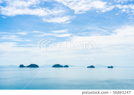 Beautiful outdoor tropical beach sea around samui island with coconut palm tree and other Beautiful outdoor tropical beach sea around samui island with coconut palm tree and other 56863247