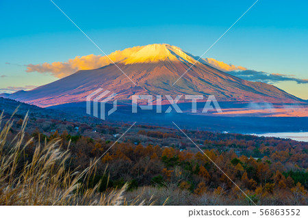 Beautiful fuji mountain in yamanakako or yamanaka lake Beautiful fuji mountain in yamanakako or yamanaka lake 56863552