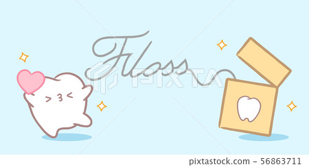 tooth playing with dental floss 56863711