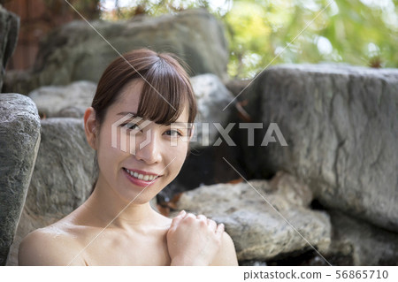 Hot spring Open-air bath Woman bathing scene 56865710
